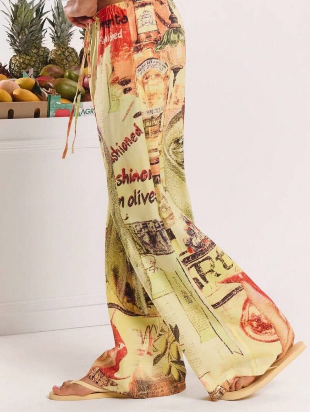 NWT Boho Tropical Linen Printed Tie Waist Wide Leg Summer Ibiza Trousers - Picture 7 of 7